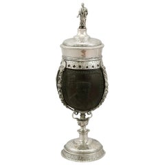 Antique 1800s Continental Silver Mounted Coconut Cup and Cover (Coupe et couvercle de noix de coco)