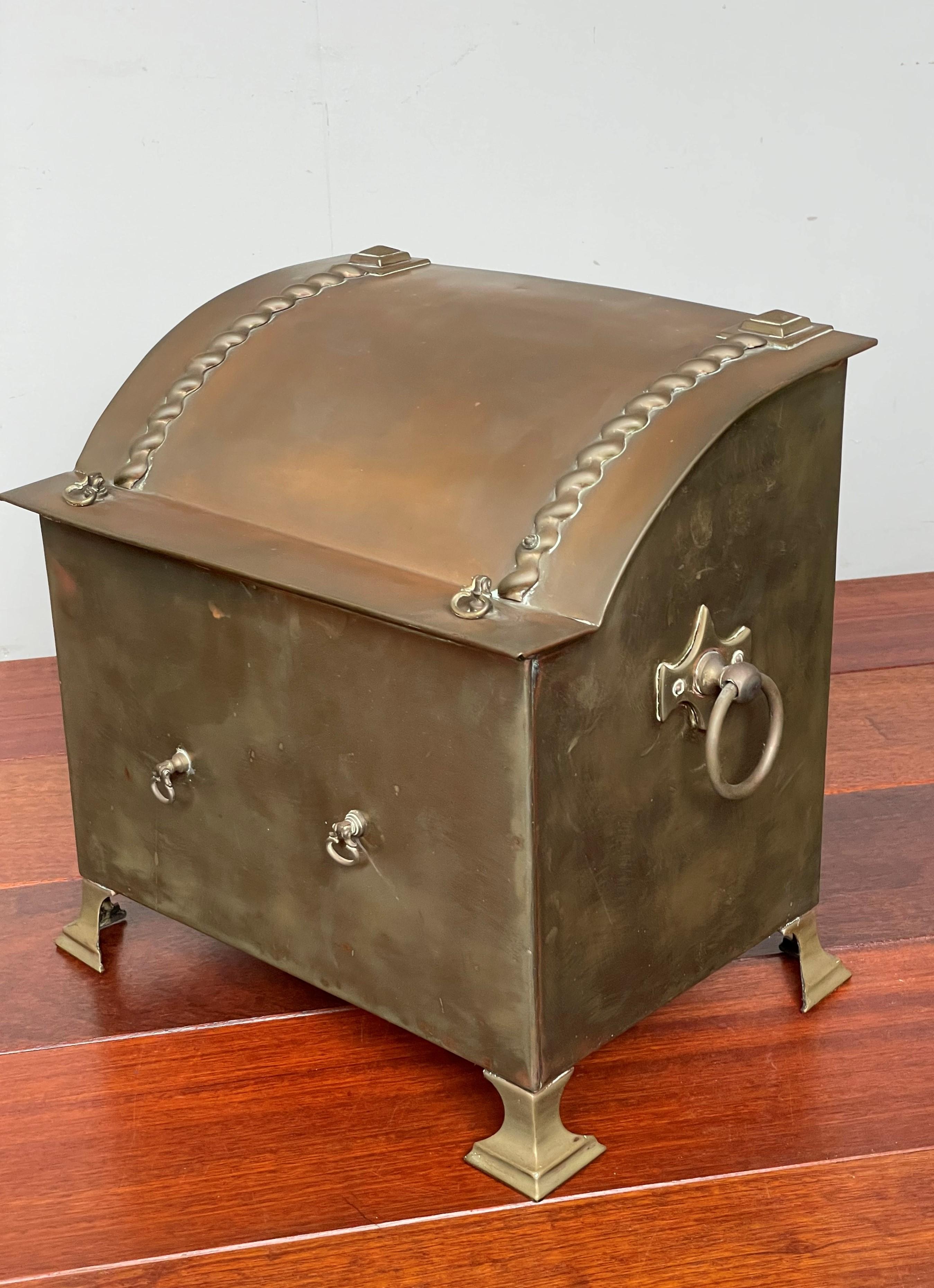 Antique 1800s Empire Style Brass & Bronze Coal Kettle / Bucket w. Original Liner For Sale 6