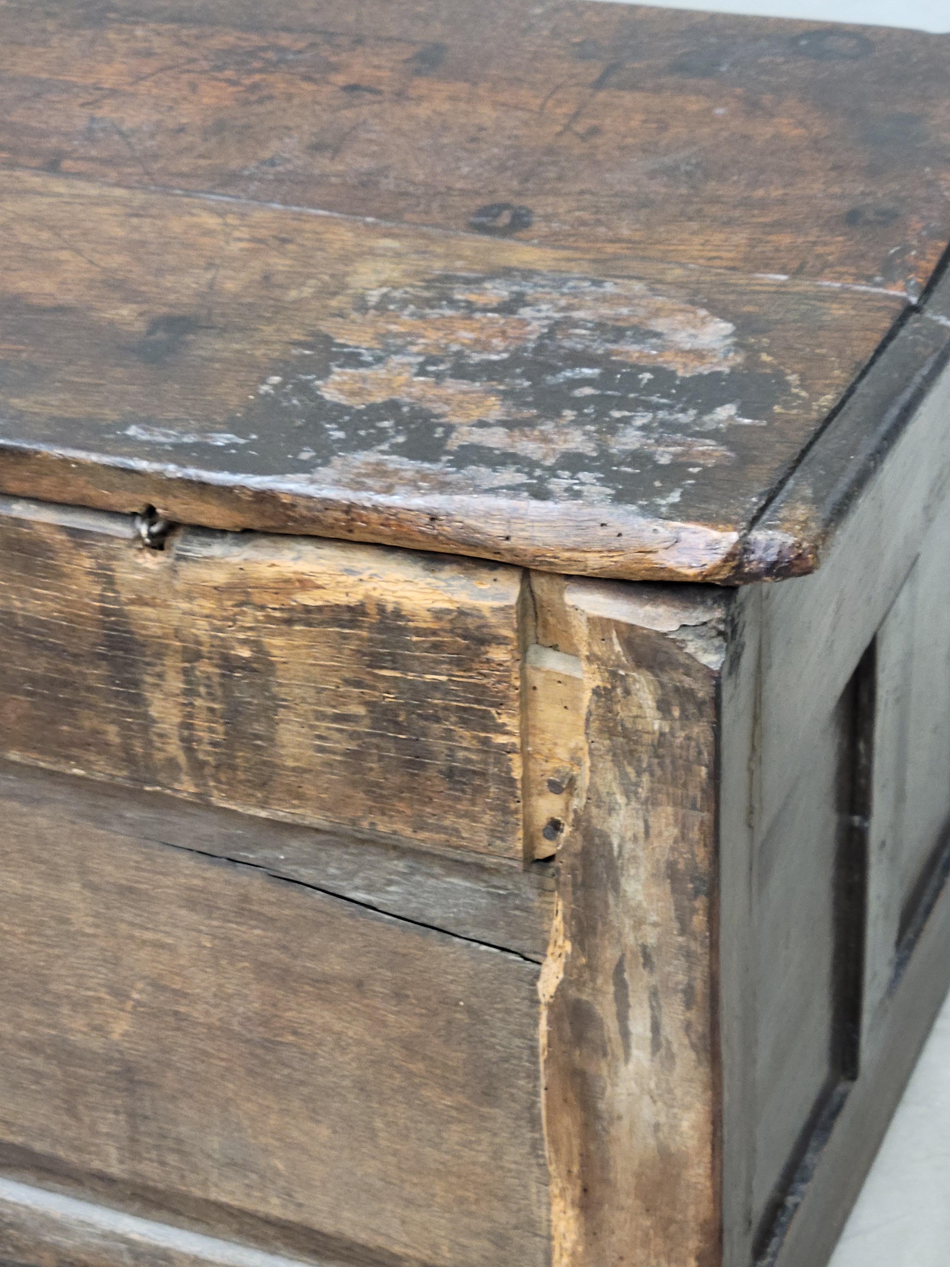 Antique 1800s English Carved Oak Coffer Storage Trunk Box For Sale 4