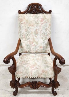 1800s French Louis XIII Walnut Throne Armchair