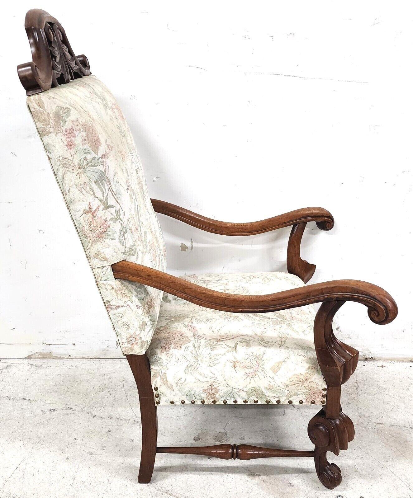 French Provincial 1800s French Louis XIII Walnut Throne Armchair For Sale