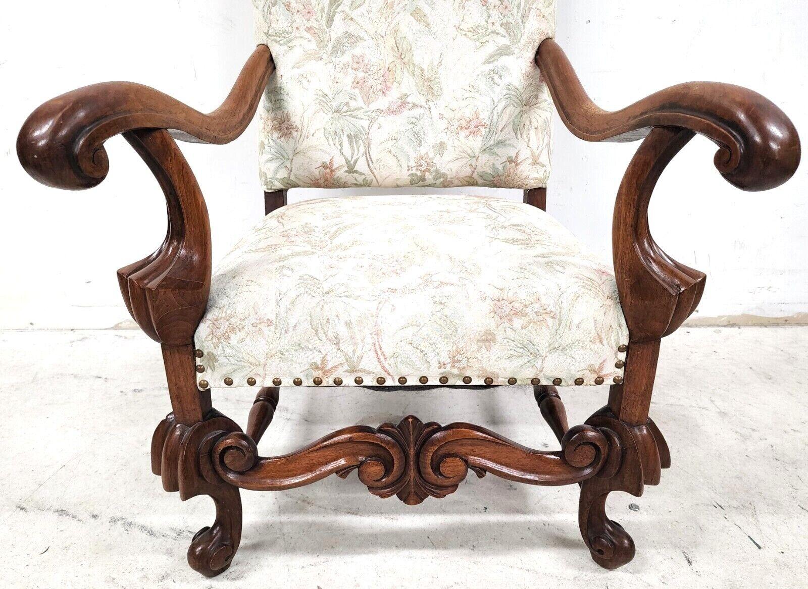 Carved 1800s French Louis XIII Walnut Throne Armchair For Sale