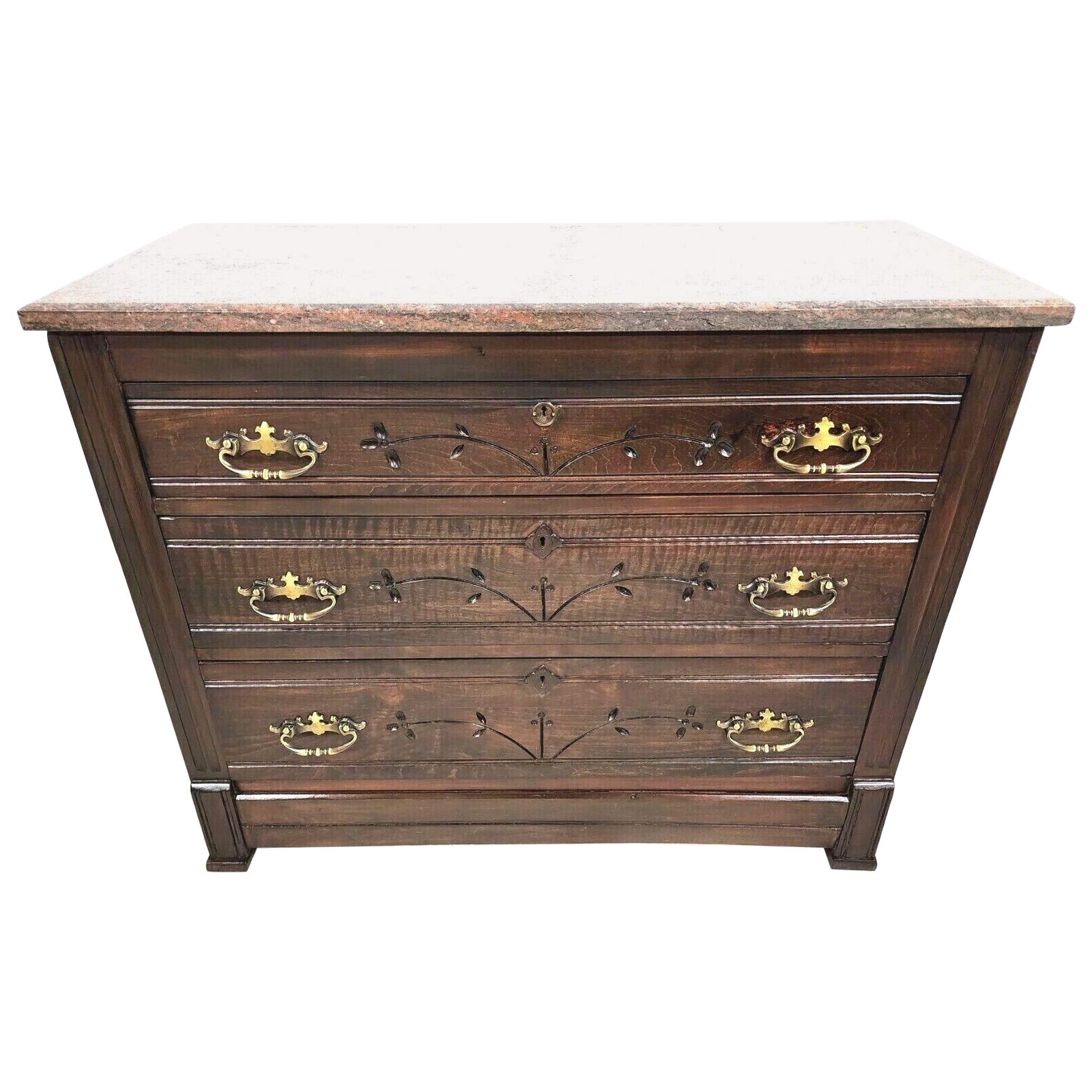 Antike französische Kommode/ Nachttisch/ Kommode mit Granitplatte, 1800er Jahre im Angebot