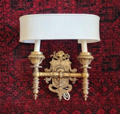 Antique 1800s French Sconce Light Solid Brass with Shade