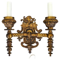 Antique 1800s French Sconce Light Solid Brass with Shade