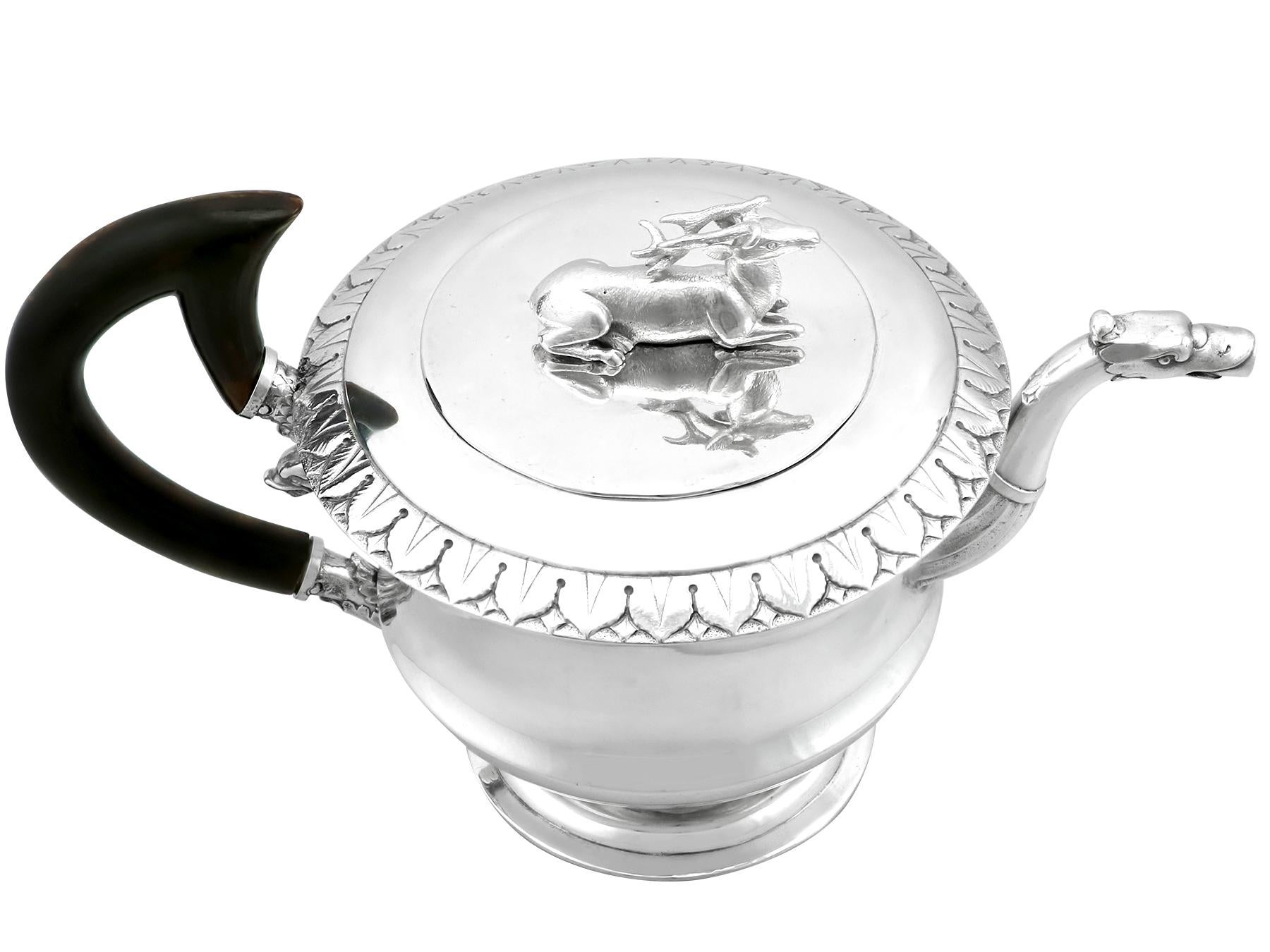 An exceptional, fine and impressive antique German silver teapot; an addition to our silver teaware collection

This exceptional antique German silver teapot has a circular incurved baluster form.

The surface of this antique 19th century teapot is