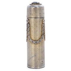 Antique 1800s GIA Blue Sapphire Diamond Fine Silver Collectible Perfume Bottle