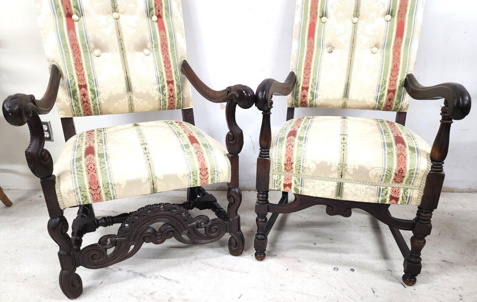 Offering one of our recent palm beach estate fine furniture acquisitions of a
Pair of antique 1800s his/king & her/queen french throne statement chairs 

Approximate measurements in inches
His:
46.5