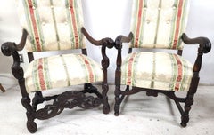 Antique 1800s His & Her French Throne Statement Chairs, a Pair