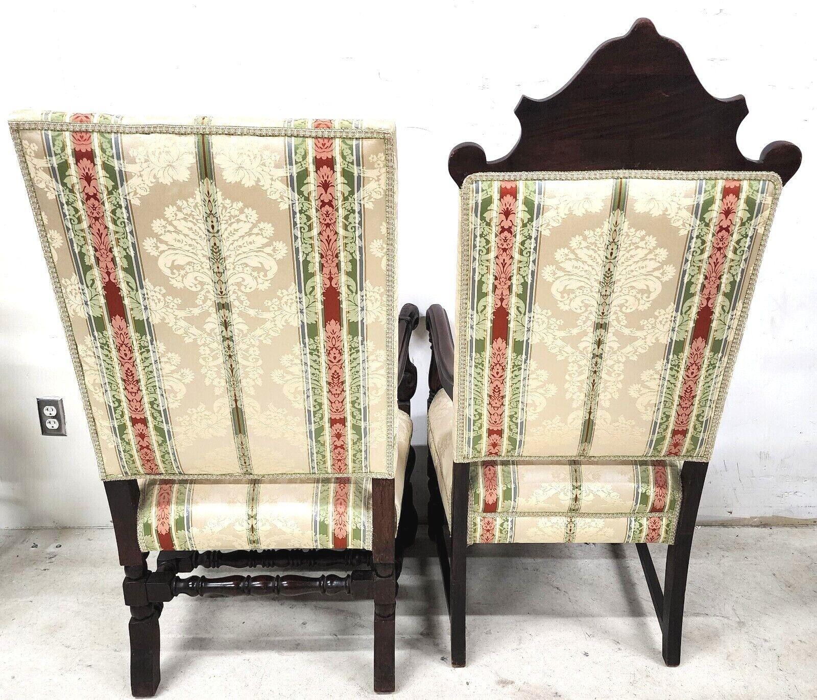 Antique 1800s His & Her French Throne Statement Chairs, a Pair In Good Condition For Sale In Lake Worth, FL