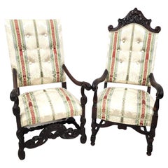 Antique 1800s His & Her French Throne Statement Chairs, a Pair
