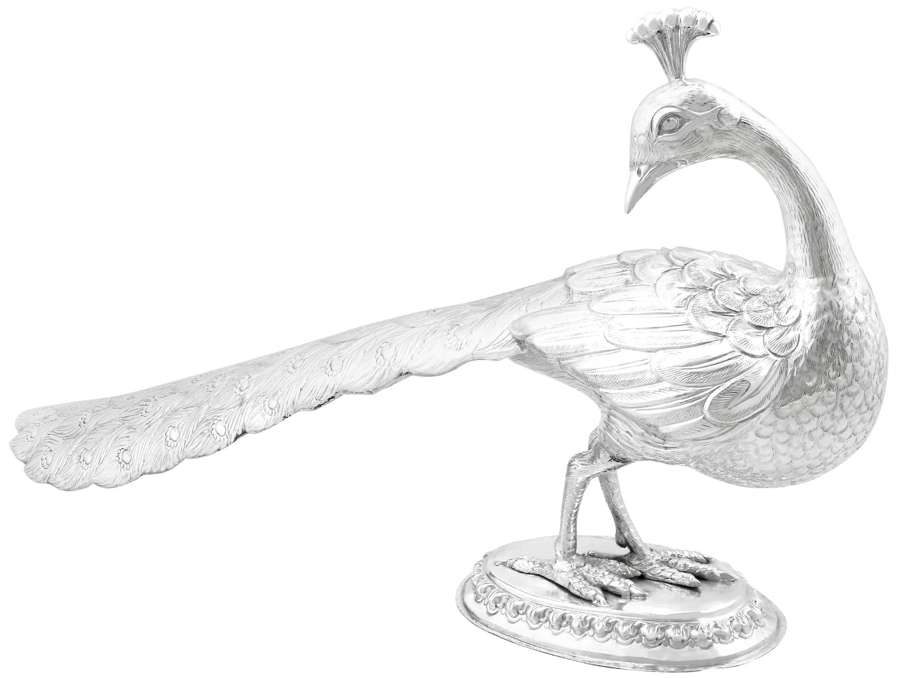 Antique 1800s Indian Silver Peafowl Bird Ornaments For Sale 1