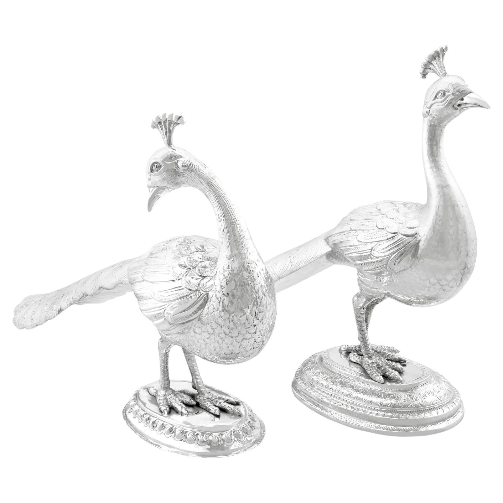Antique 1800s Indian Silver Peafowl Bird Ornaments For Sale