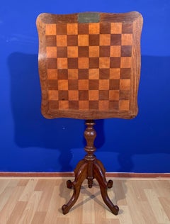 Antique 1800s Mahogany and Nutwood Tilt-Top Chess Table with Stunning Patina