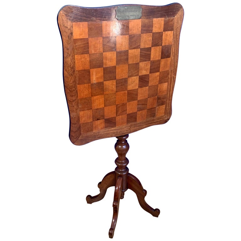 Antique 1800s Mahogany and Nutwood TiltTop Chess Table with Stunning