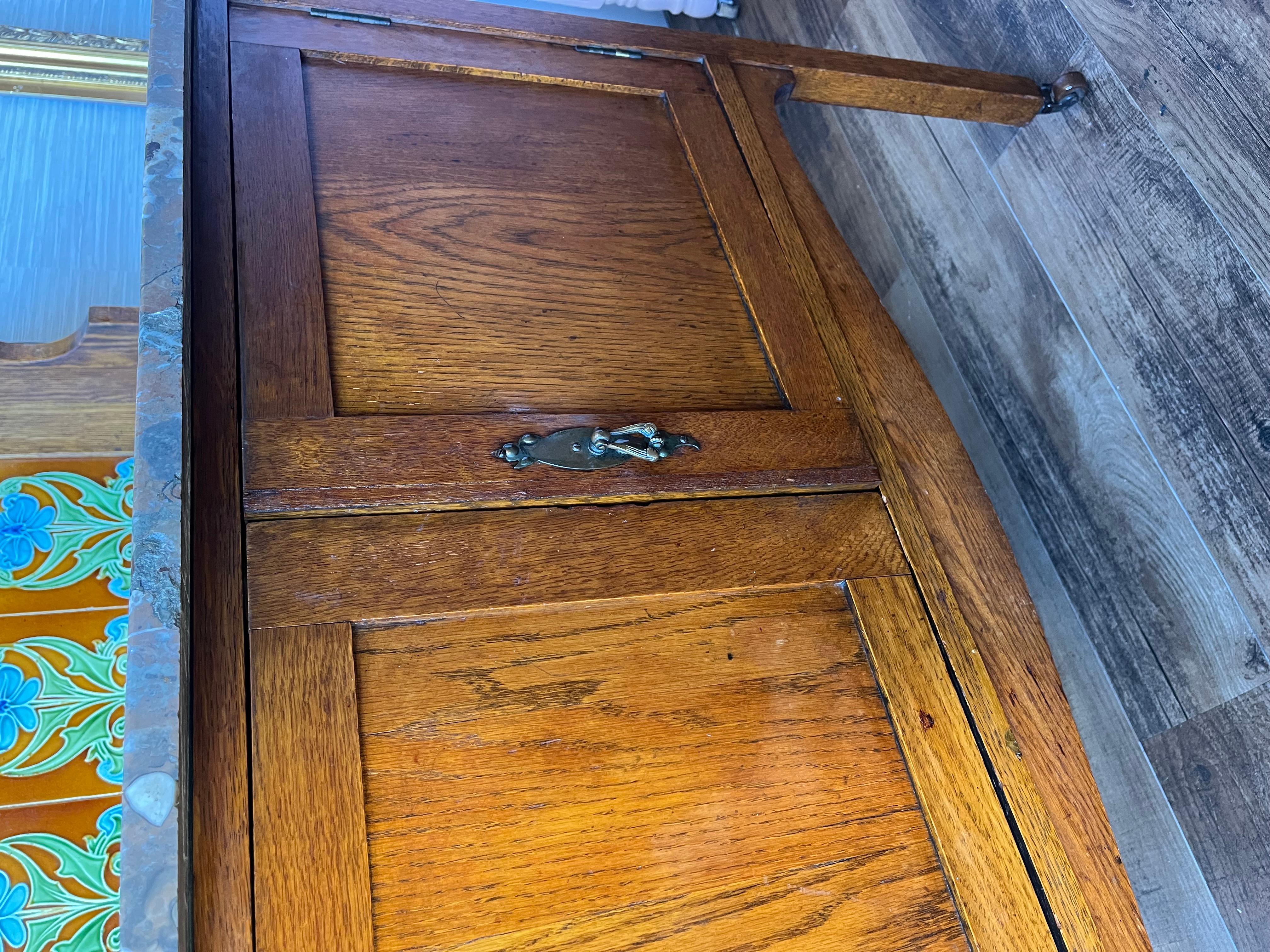Antique 1800s Oak Washstand with Natural Stone Top and Original Handmade Tile 6