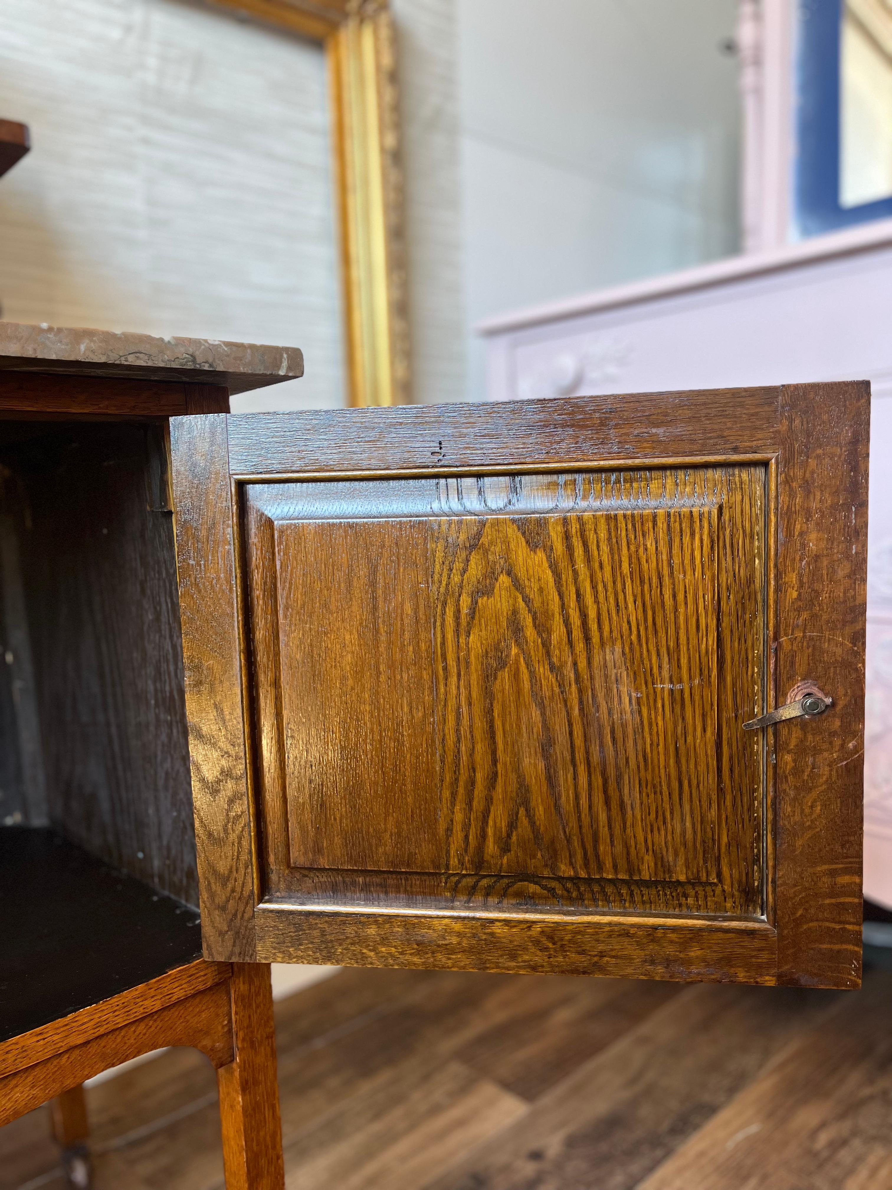Antique 1800s Oak Washstand with Natural Stone Top and Original Handmade Tile 7