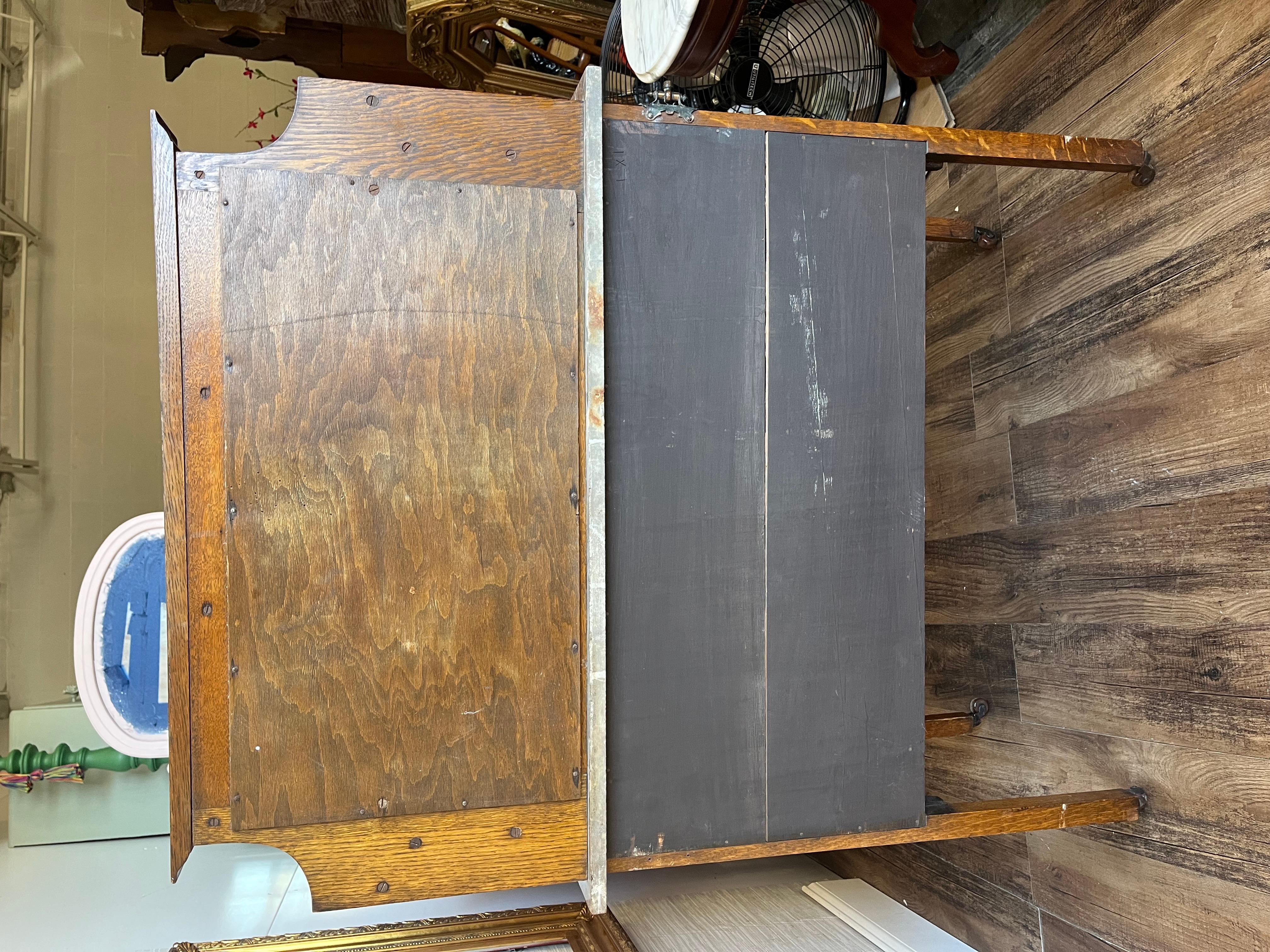 Antique 1800s Oak Washstand with Natural Stone Top and Original Handmade Tile 9