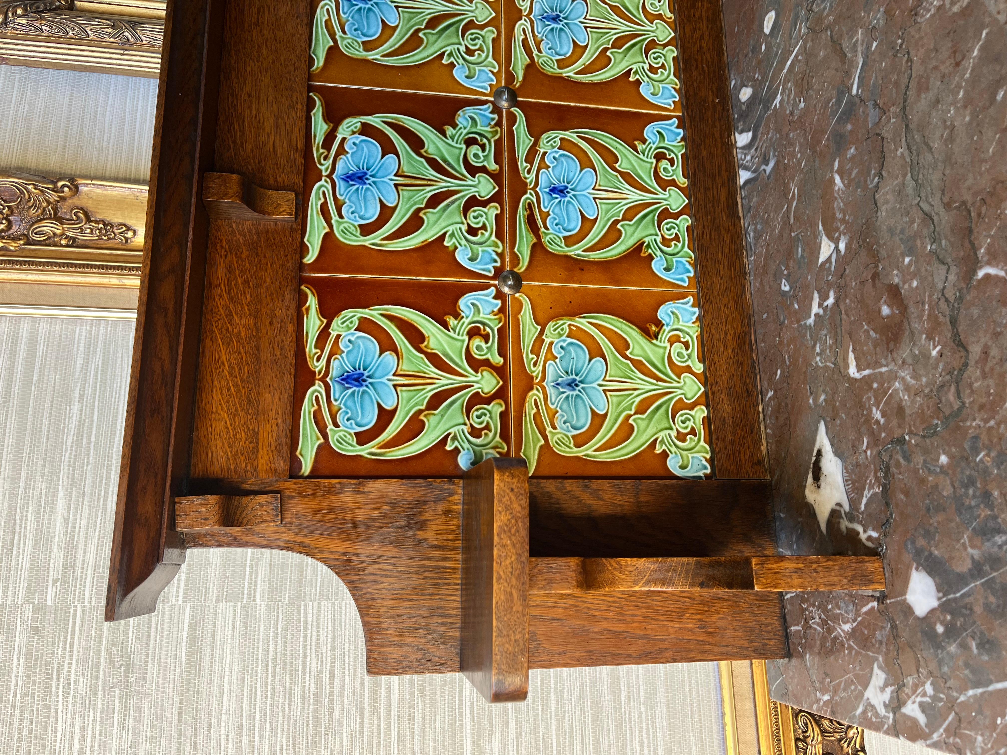 Victorian Antique 1800s Oak Washstand with Natural Stone Top and Original Handmade Tile