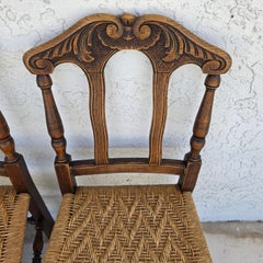 Antique 1800s Provençal Dining Chairs with Rope Seats Set of 4