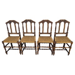 Antique 1800s Provençal Dining Chairs with Rope Seats Set of 4