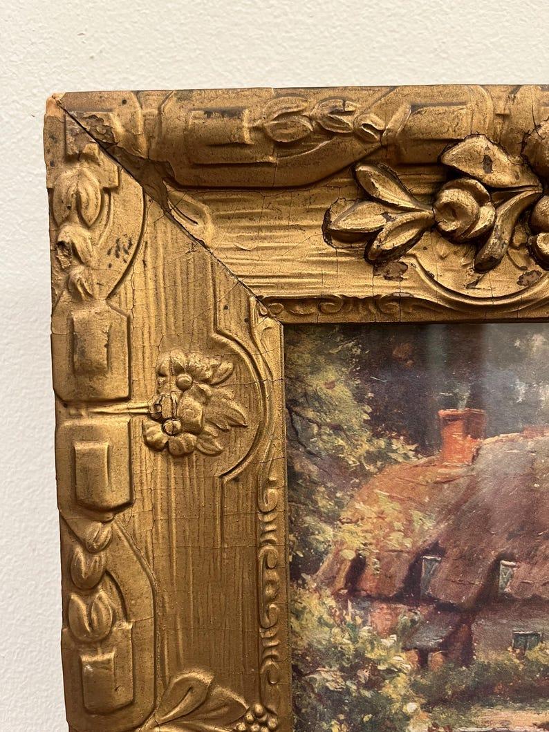 Antiguo Espejo Trumeau de 1800 con Marco Dorado Ornamentado y Litografía Campestre en Bueno estado para la venta en Portsmouth, VA