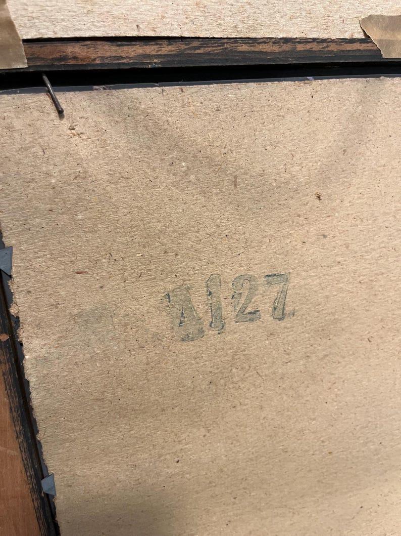 Antiguo Espejo Trumeau de 1800 con Marco Dorado Ornamentado y Litografía Campestre Madera en venta