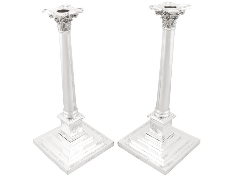 George III Antique 1803 Georgian Sterling Silver Column Candlesticks For Sale
