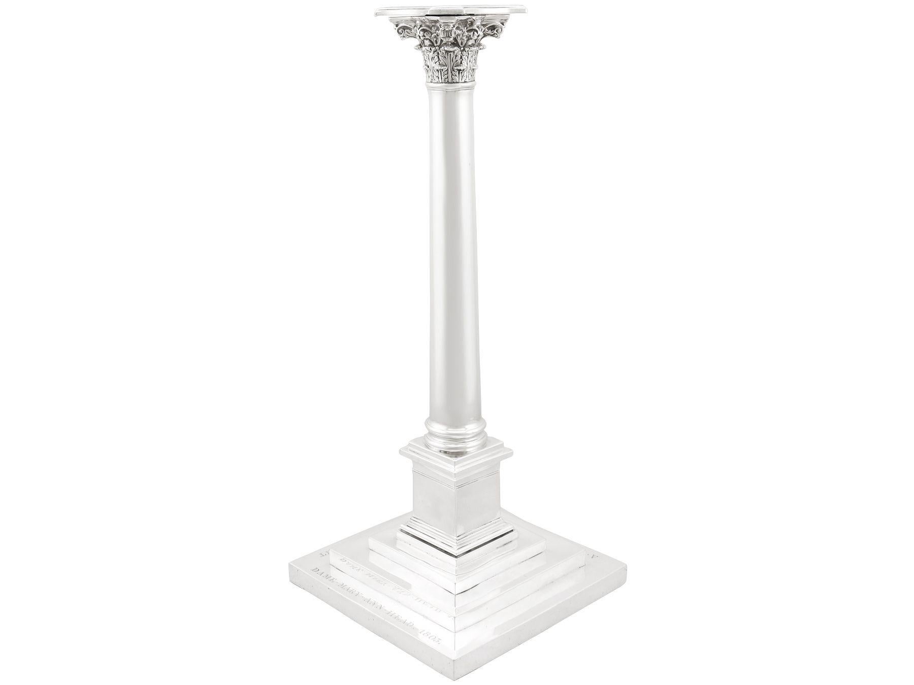 George III Antique 1803 Georgian Sterling Silver Column Candlesticks For Sale