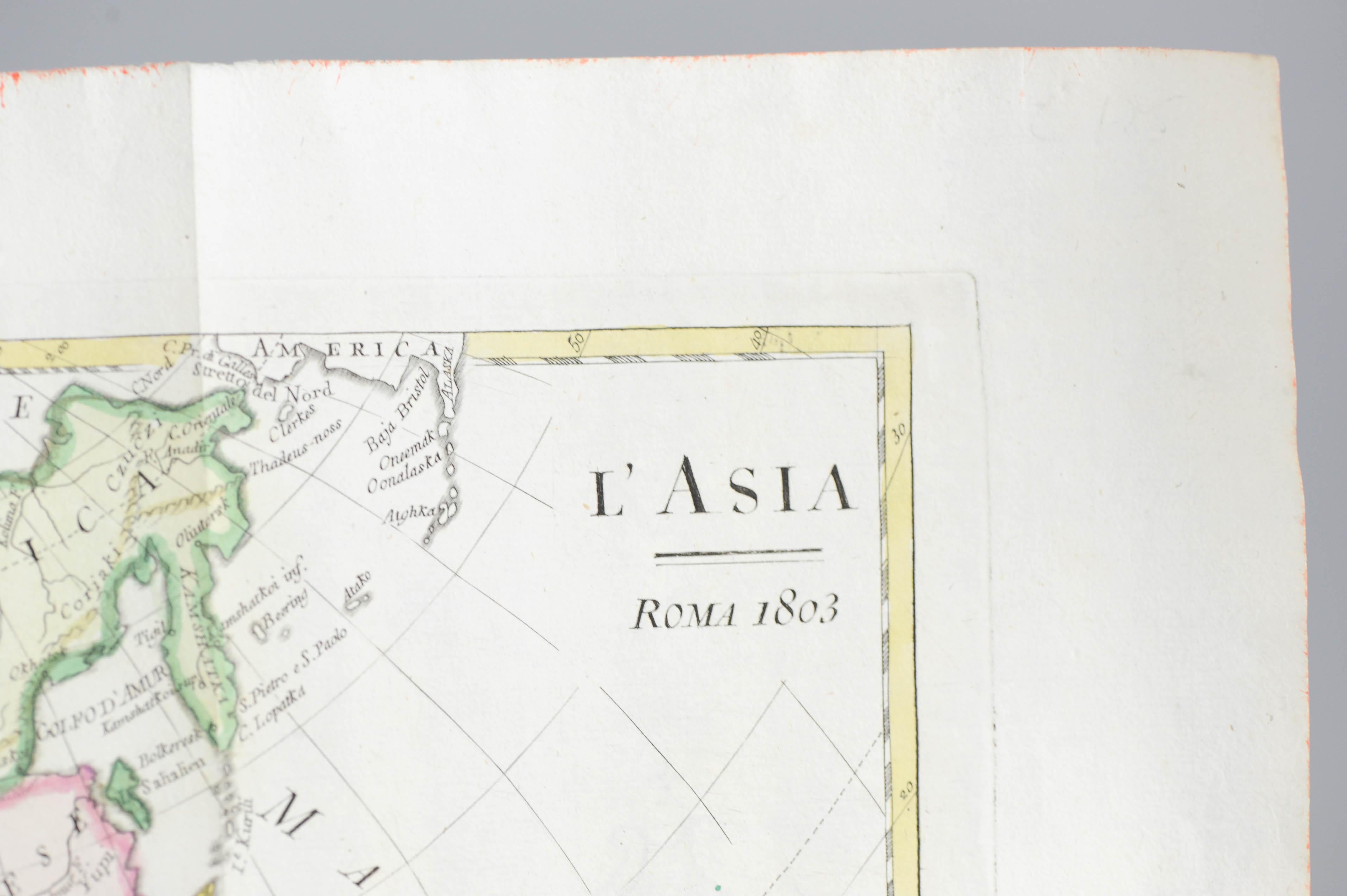 Ancienne carte italienne d'Asie comprenant la Chine, l'Indonésie et l'Inde, 1803 Bon état - En vente à Amsterdam, Noord Holland