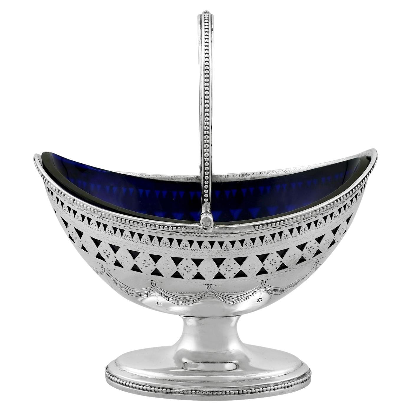 Antique 1809 Georgian English Sterling Silver Sugar Basket For Sale