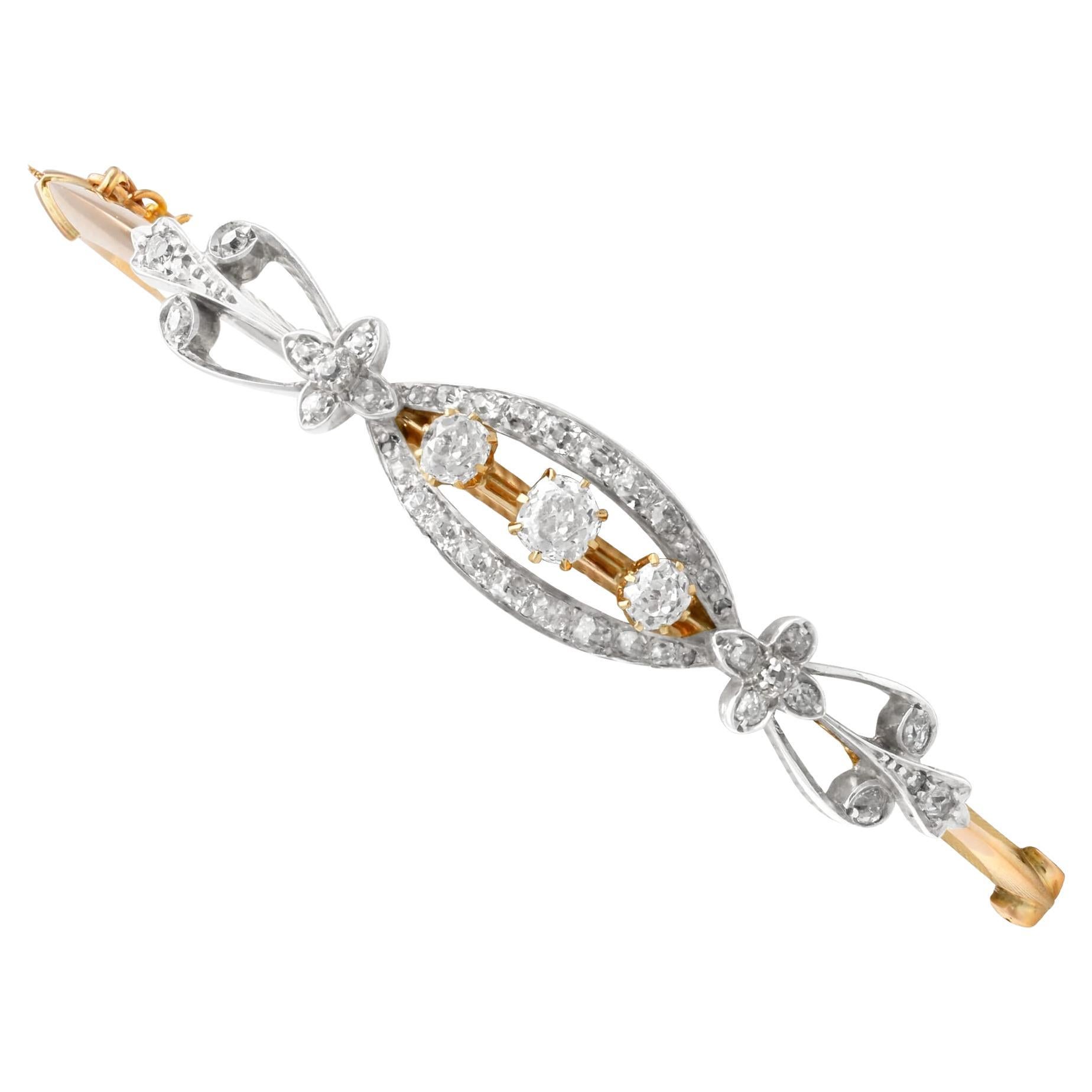 Bracelet jonc ancien en or rose 12 carats et diamants 1,80 carat en vente