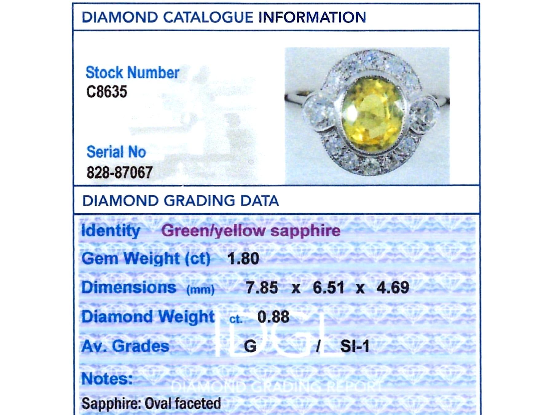 Antique 1.80Ct Sapphire and 0.88Ct Diamond, Platinum Ring Circa 1935 For Sale 2