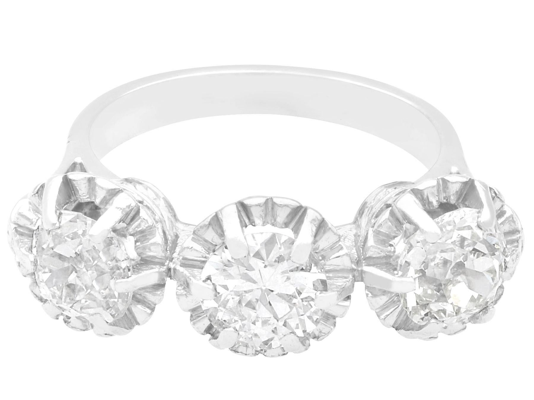 Old European Cut 1920s 1.81 Carat Diamond Trilogy Ring in Palladium For Sale