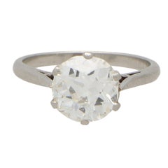 Antique 1.81 Carat Old Mine Cut Diamond Single Solitaire Ring in Platinum