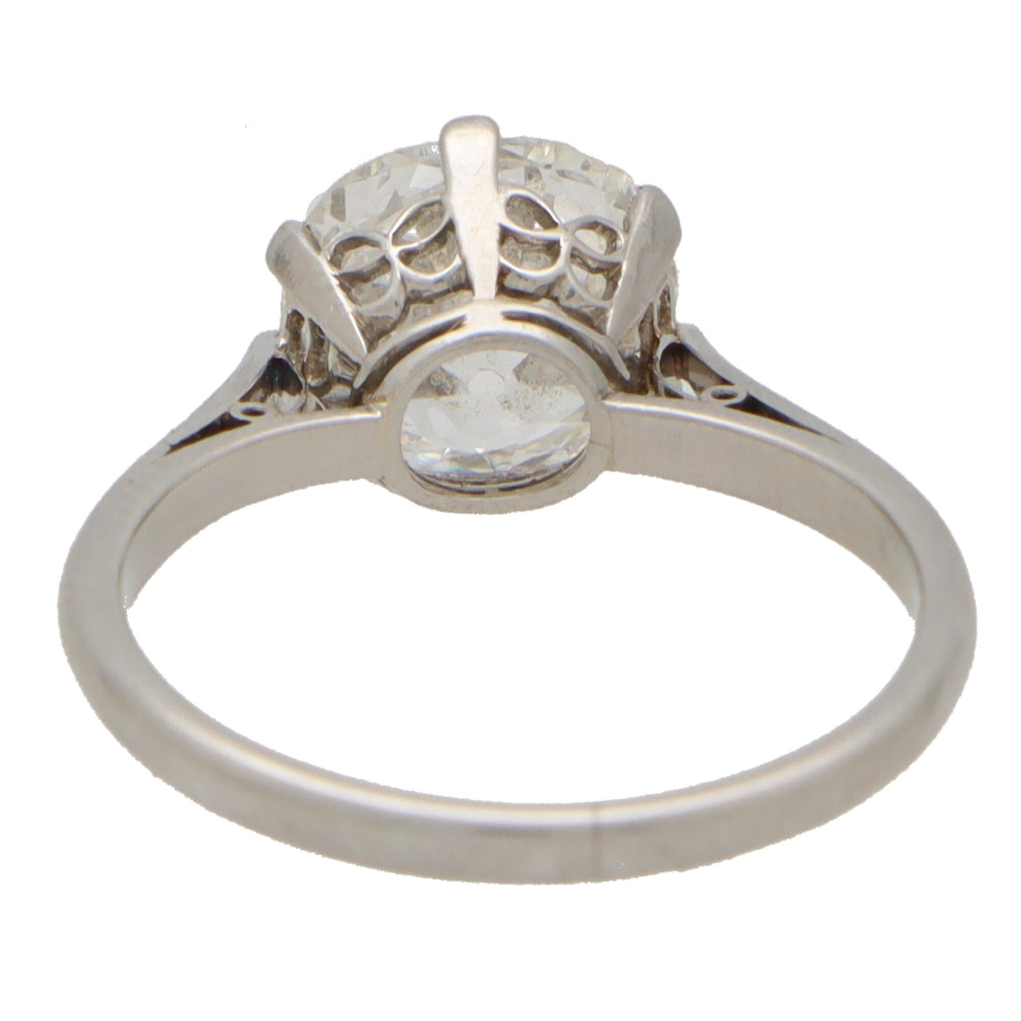 Women's or Men's Antique 1.81 Carat Old Mine Cut Diamond Single Solitaire Ring in Platinum