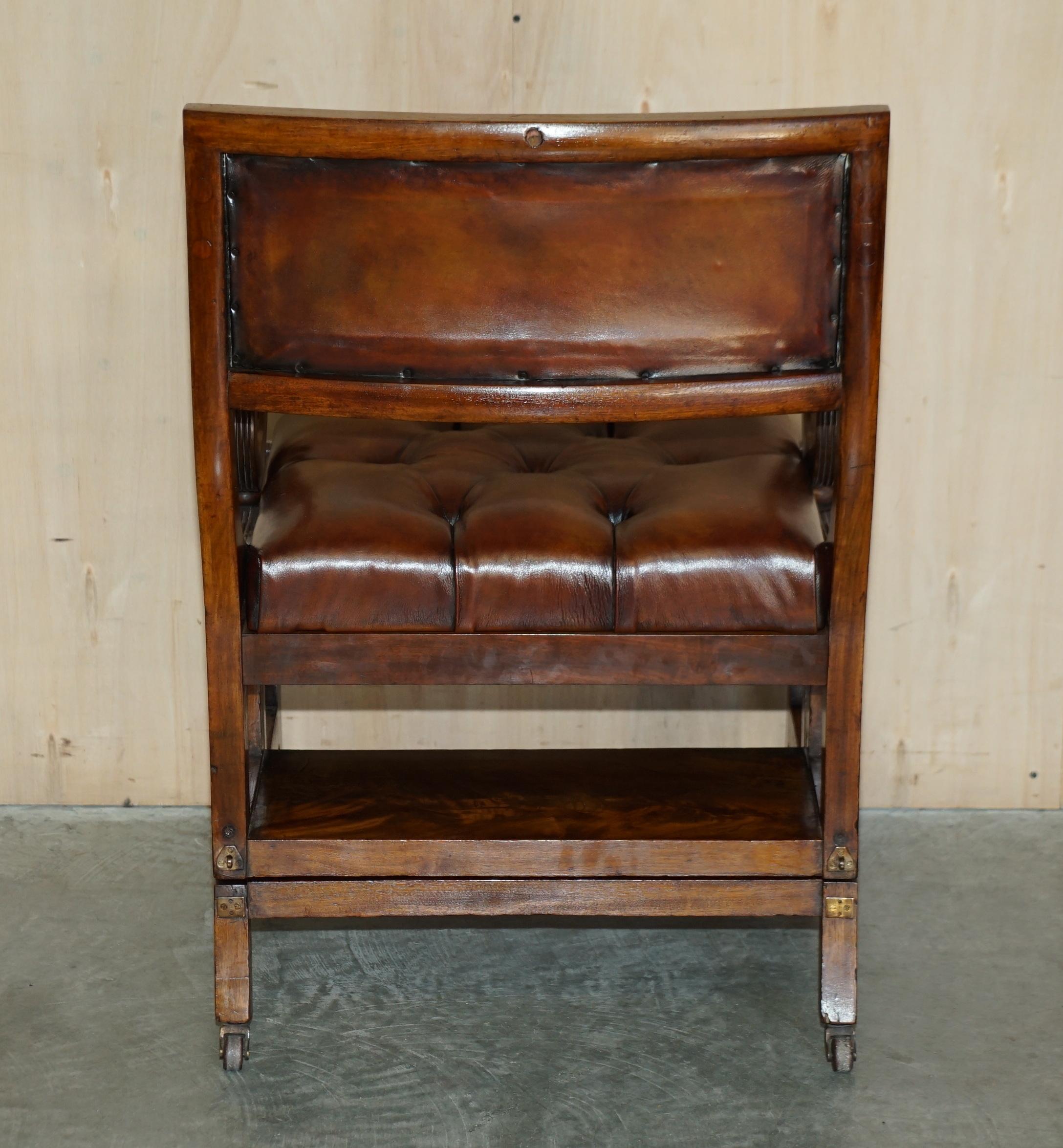 Antique 1810 Attributed to Gillows Metamorphic Leather Library Armchair Steps For Sale 8