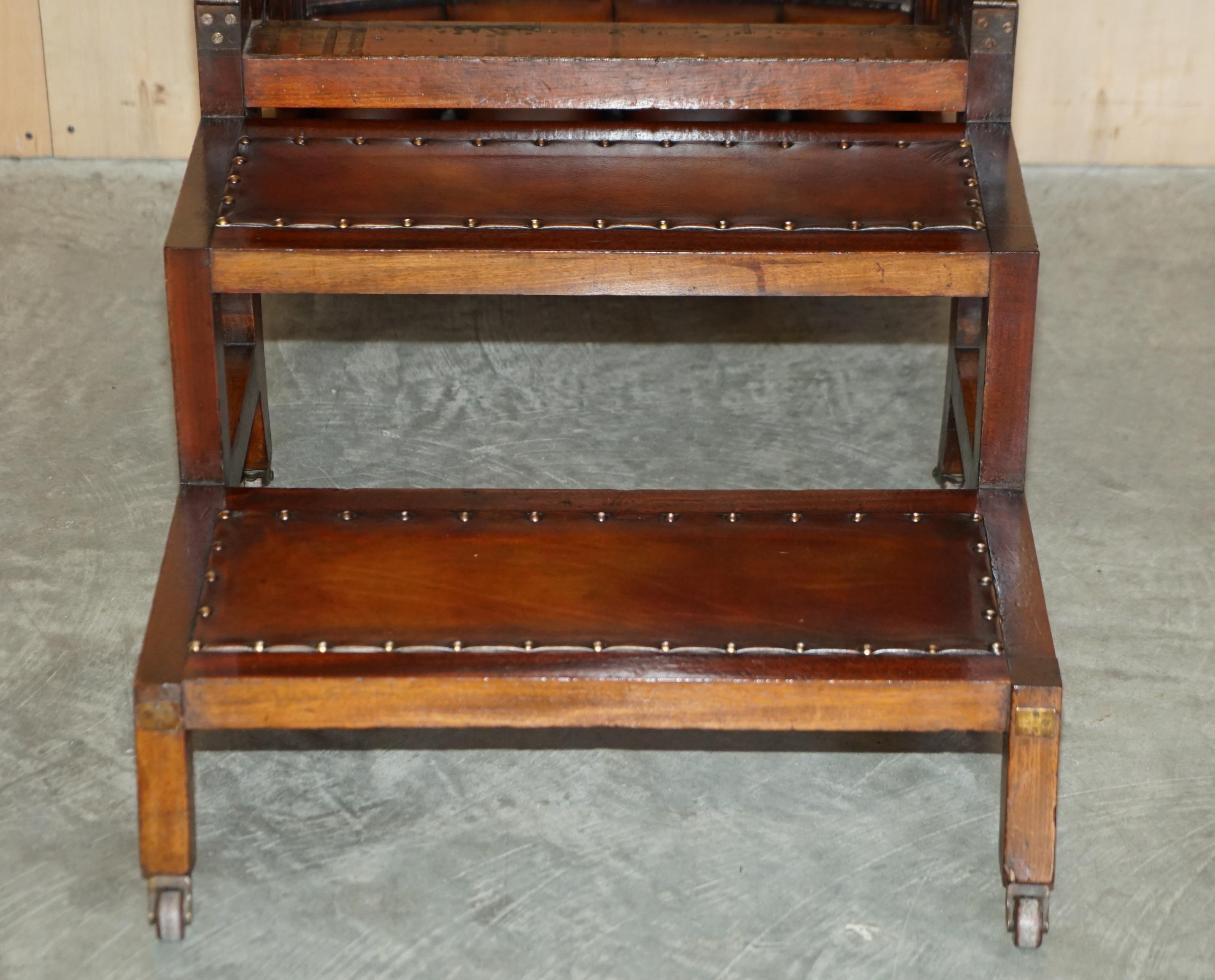 Antique 1810 Attributed to Gillows Metamorphic Leather Library Armchair Steps For Sale 12
