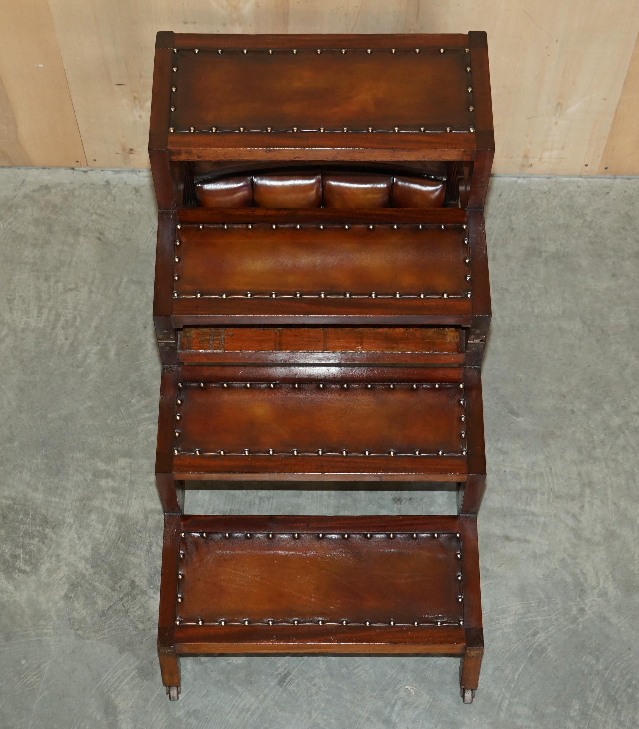 Antique 1810 Attributed to Gillows Metamorphic Leather Library Armchair Steps For Sale 13