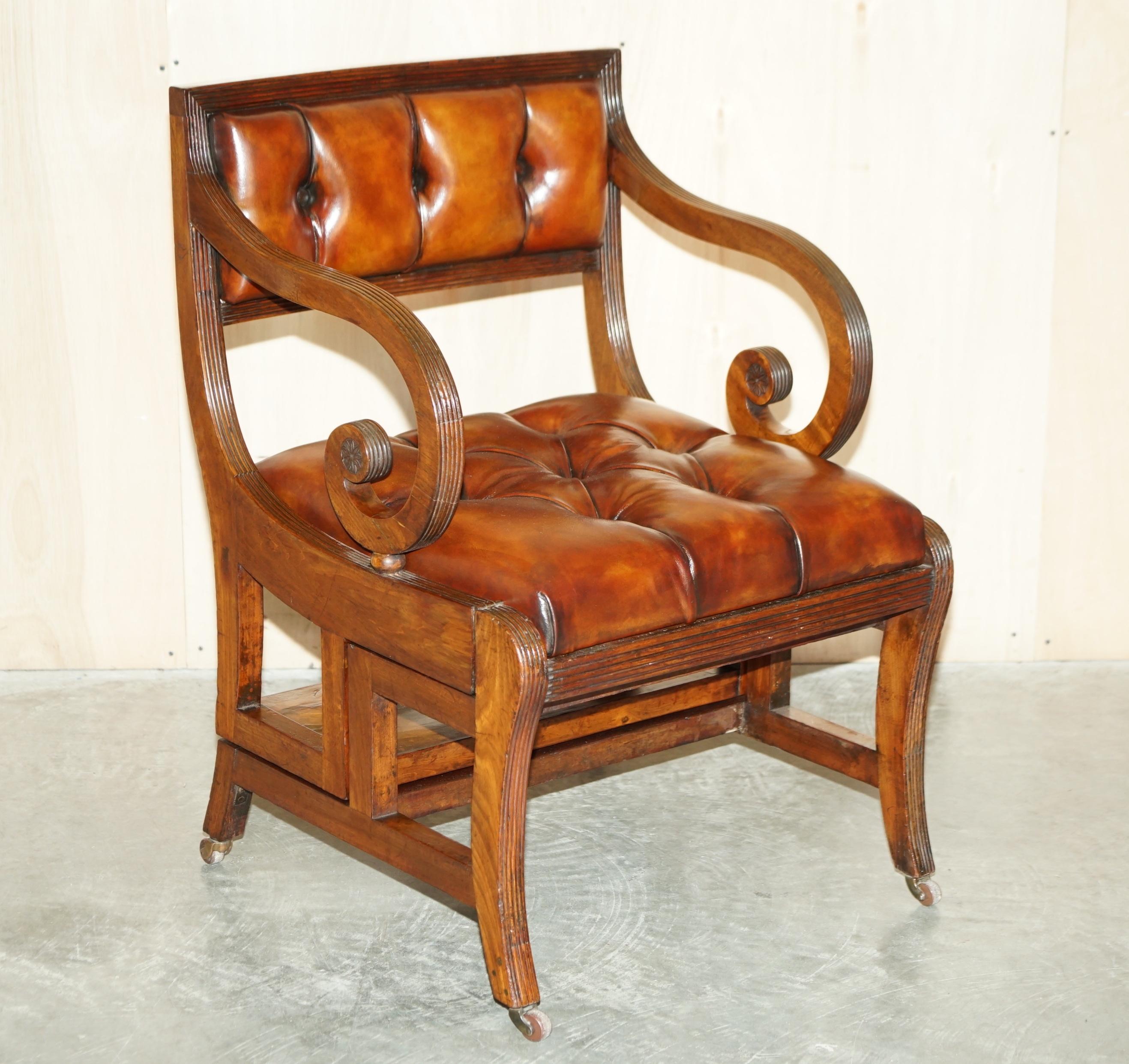 We are delighted to offer for sale this large and collectable fully restored Regency circa 1810-1820 metamorphic armchair which converts into Library steps attributed to Gillows of Lancaster and London

This wonderful piece of English history has