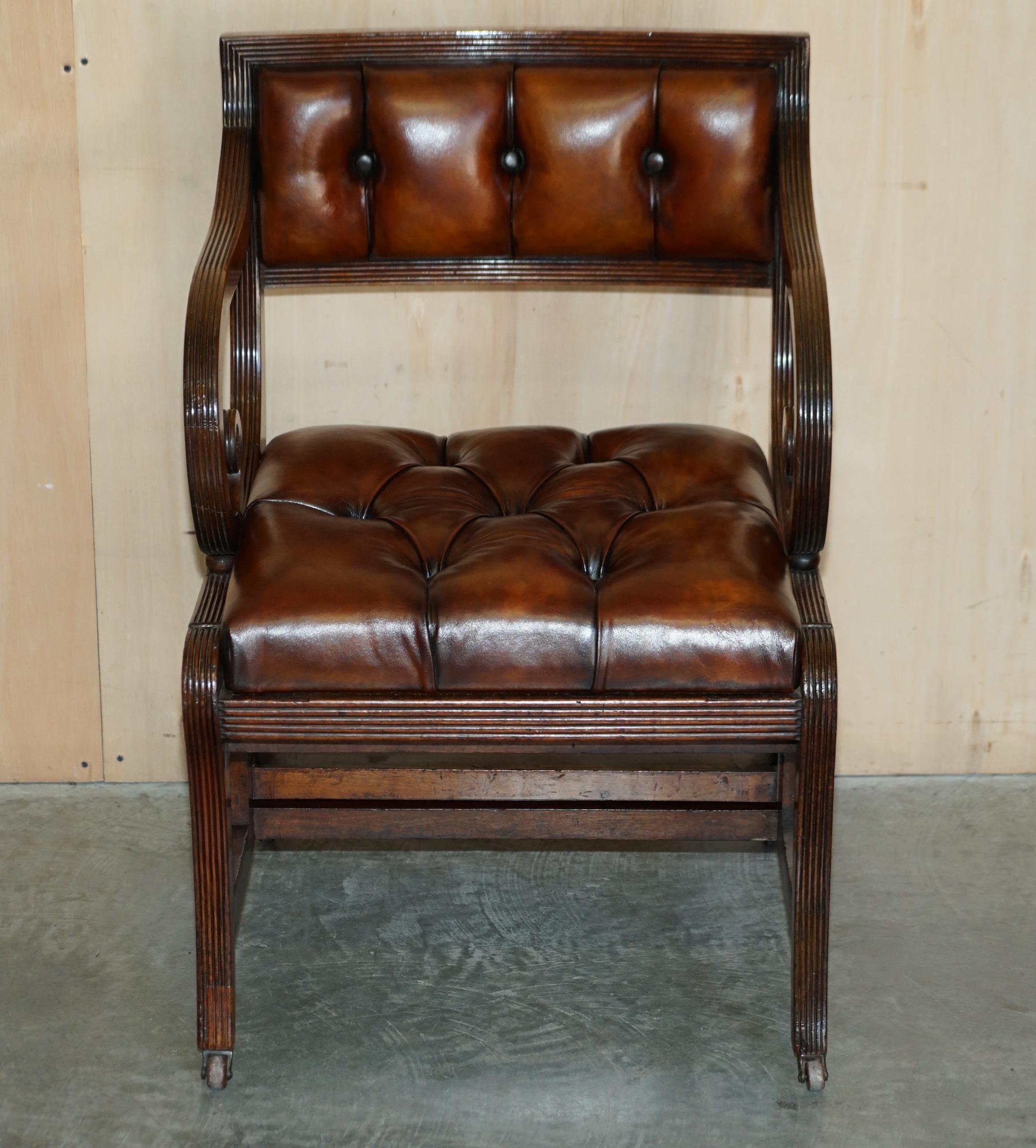 Regency Antique 1810 Attributed to Gillows Metamorphic Leather Library Armchair Steps For Sale