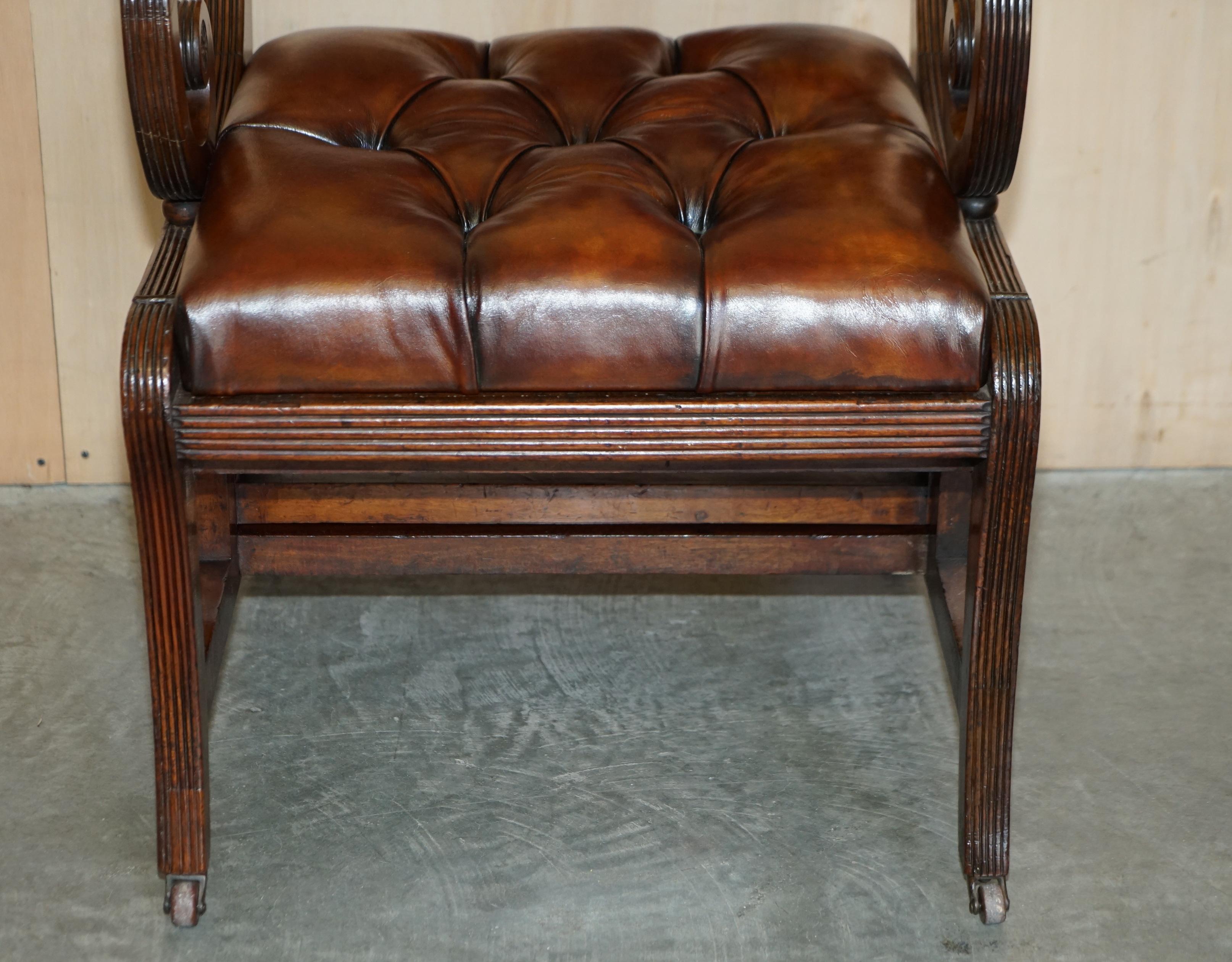 Hand-Crafted Antique 1810 Attributed to Gillows Metamorphic Leather Library Armchair Steps For Sale