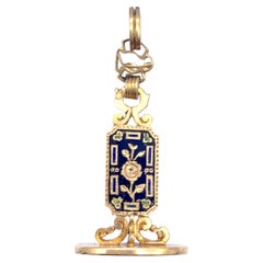 Pendentif français ancien de 1810 en or 18 carats avec émail, or rose et sceau, sans initiales