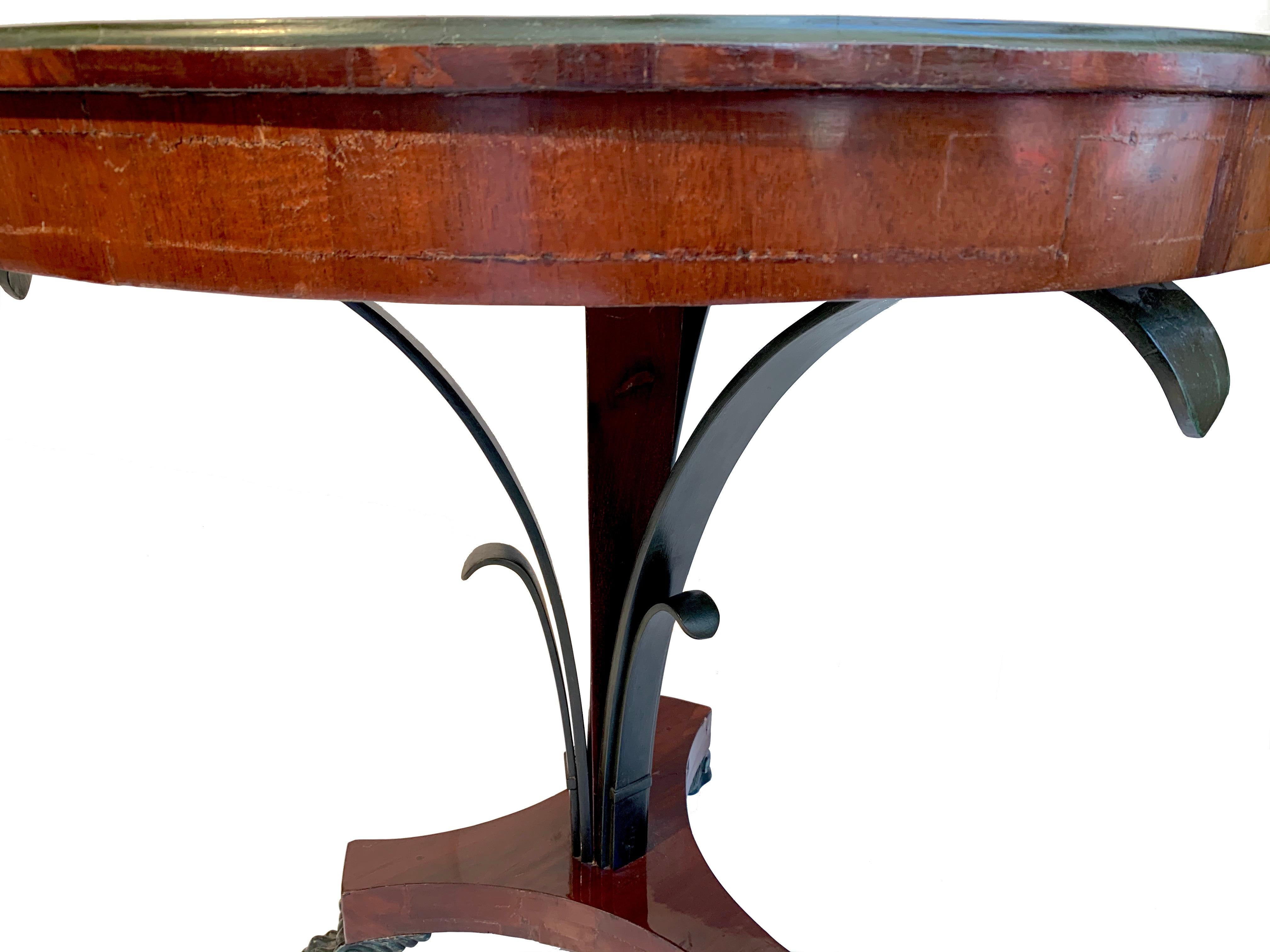 Antique 1810 Italy Empire Scagliola Paws Leaves Mahogany Tripod Guéridon Table 2