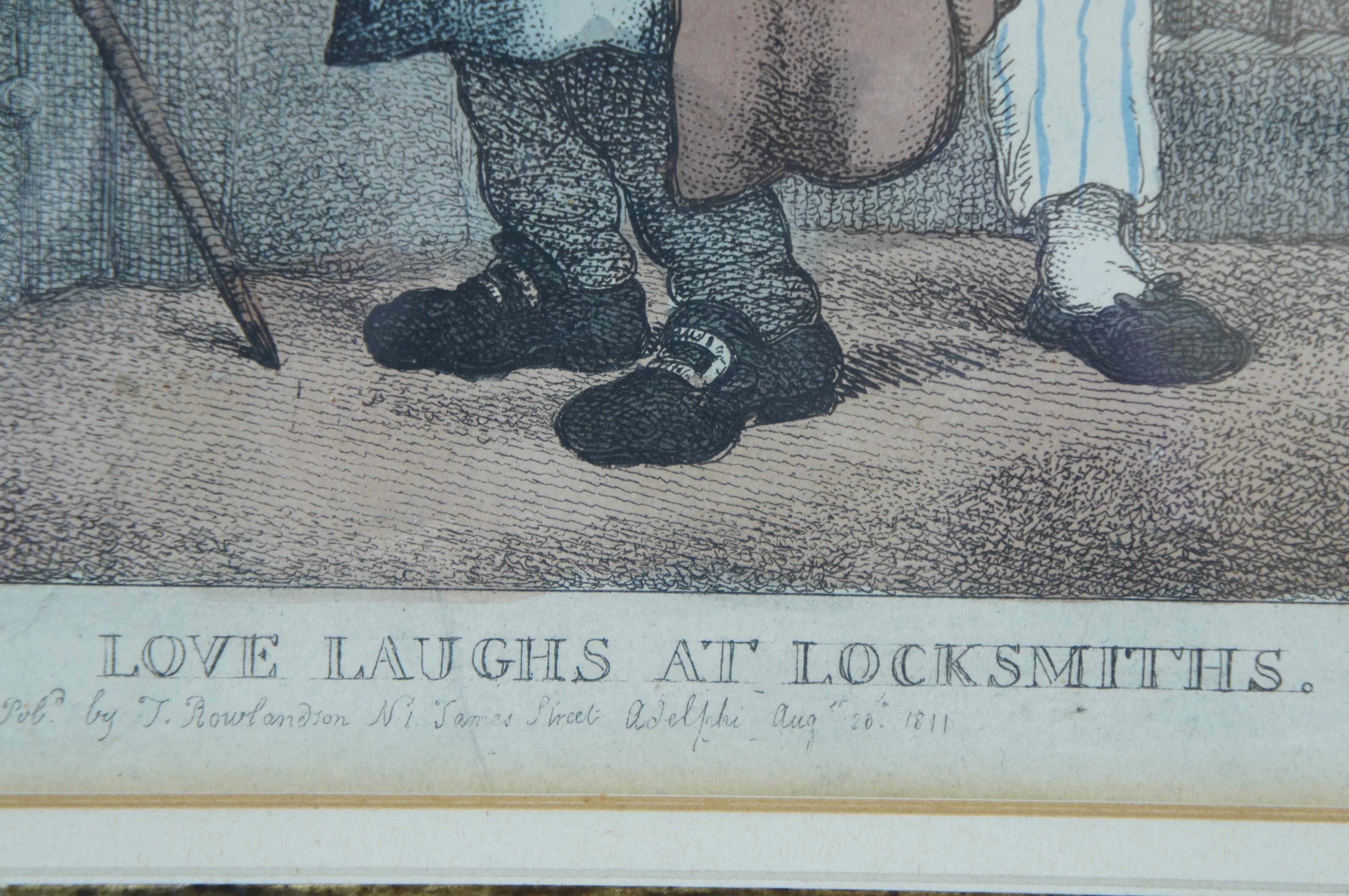 Antike 1811 Thomas Rowlandson Love Laughs at Locksmiths Farbige Gravur 21
