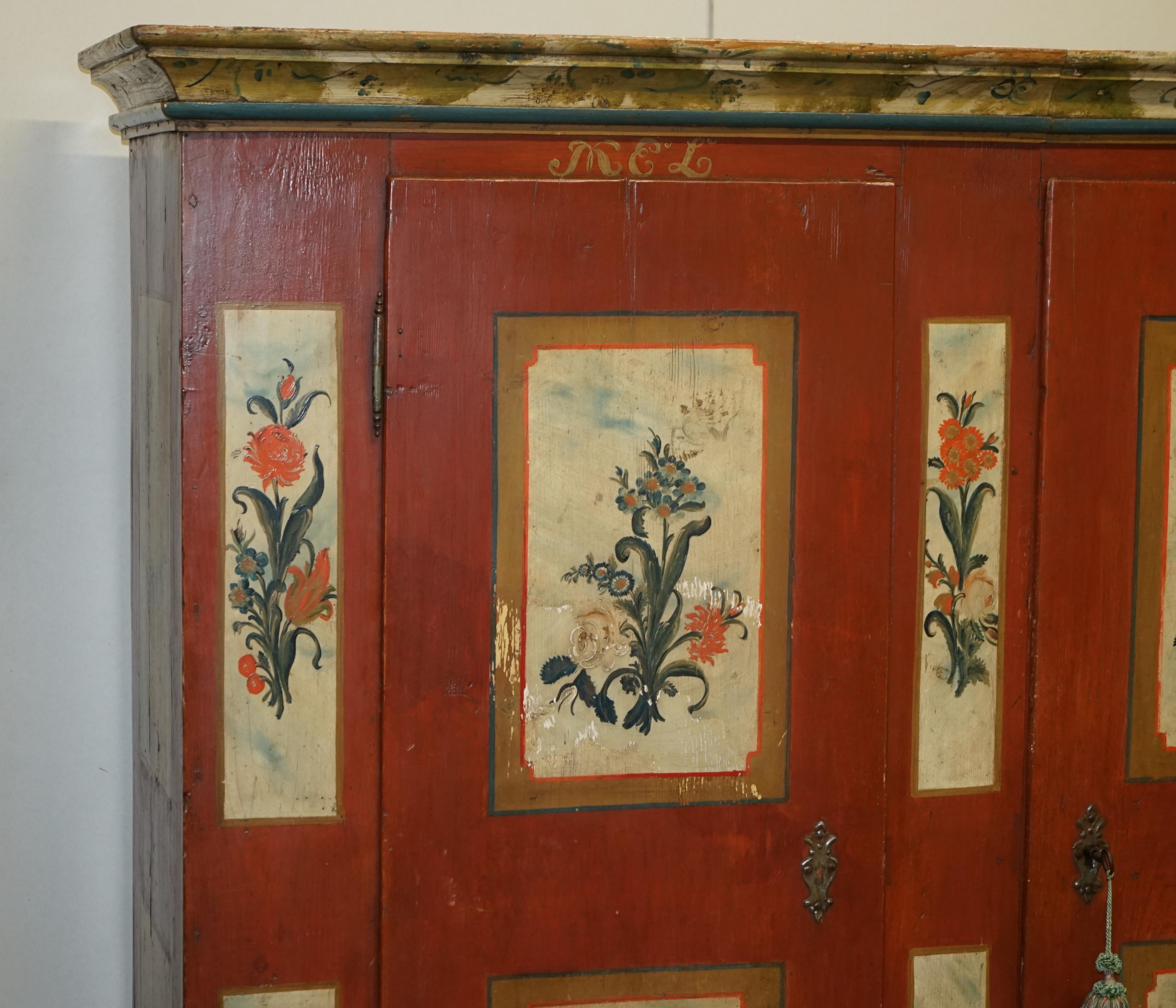 Regency Antique 1812 Faux Marble Hand Painted Austrian Housekeepers Cupboard Wardrobe