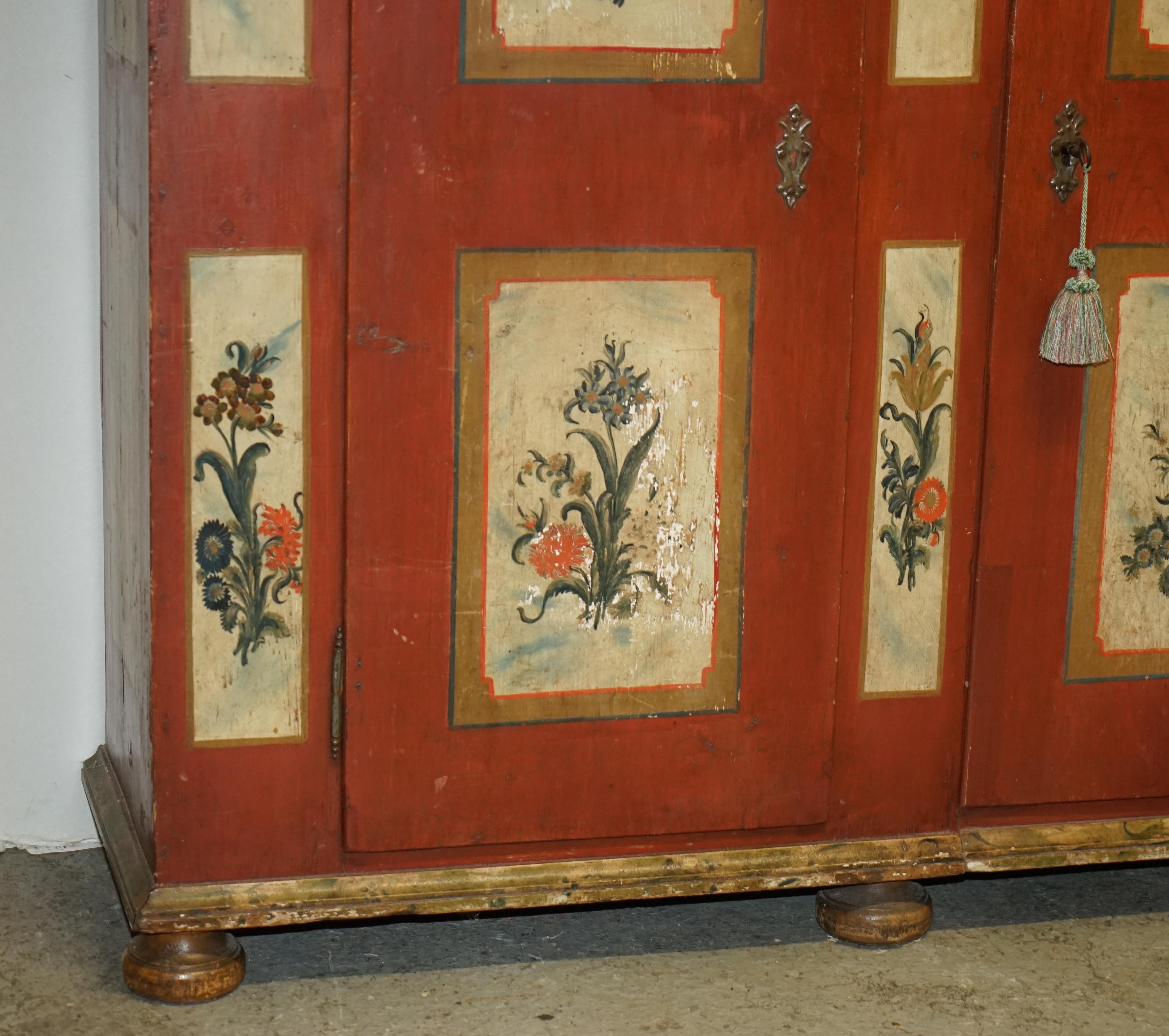Hand-Painted Antique 1812 Faux Marble Hand Painted Austrian Housekeepers Cupboard Wardrobe