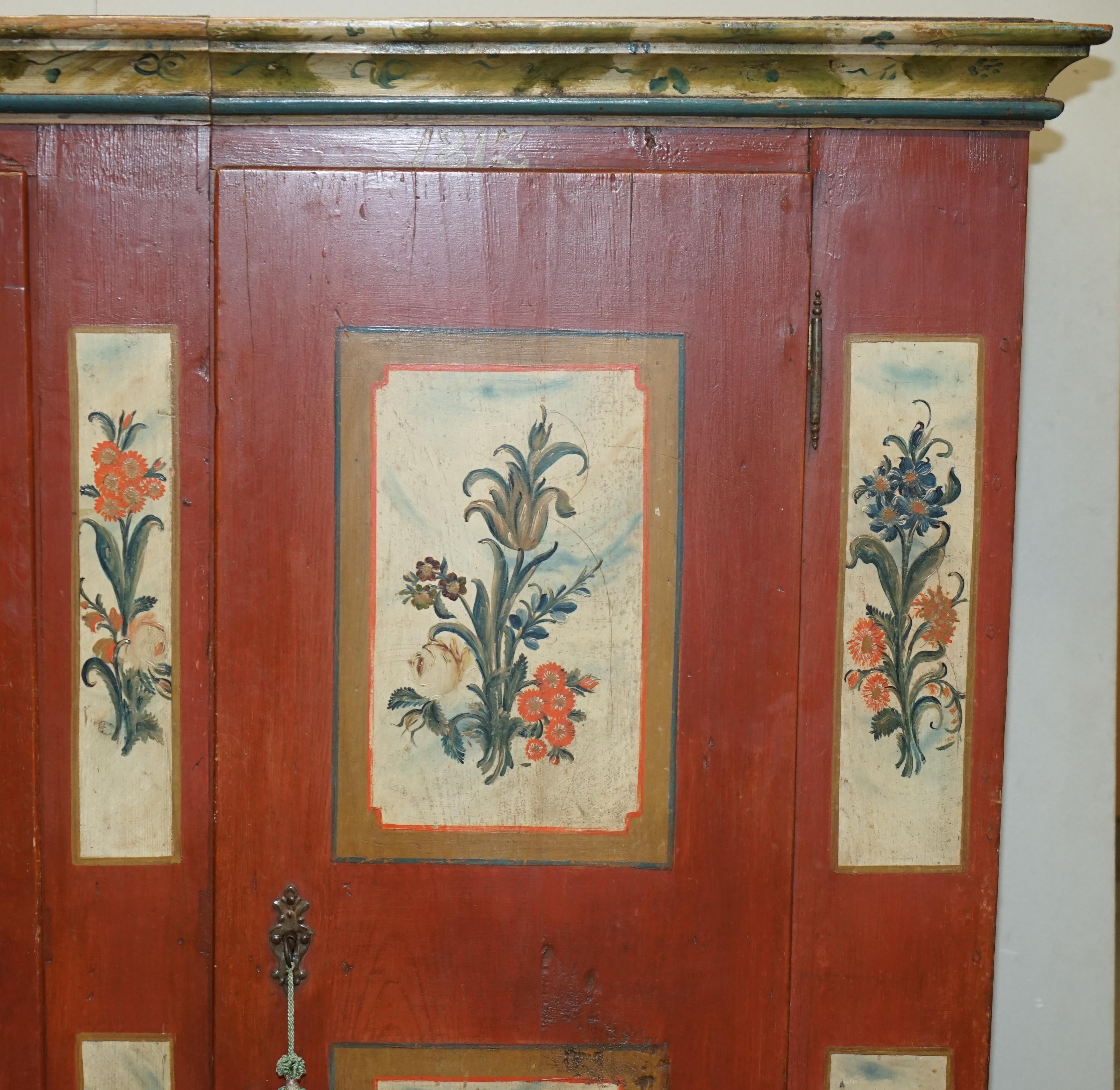 Antique 1812 Faux Marble Hand Painted Austrian Housekeepers Cupboard Wardrobe 1