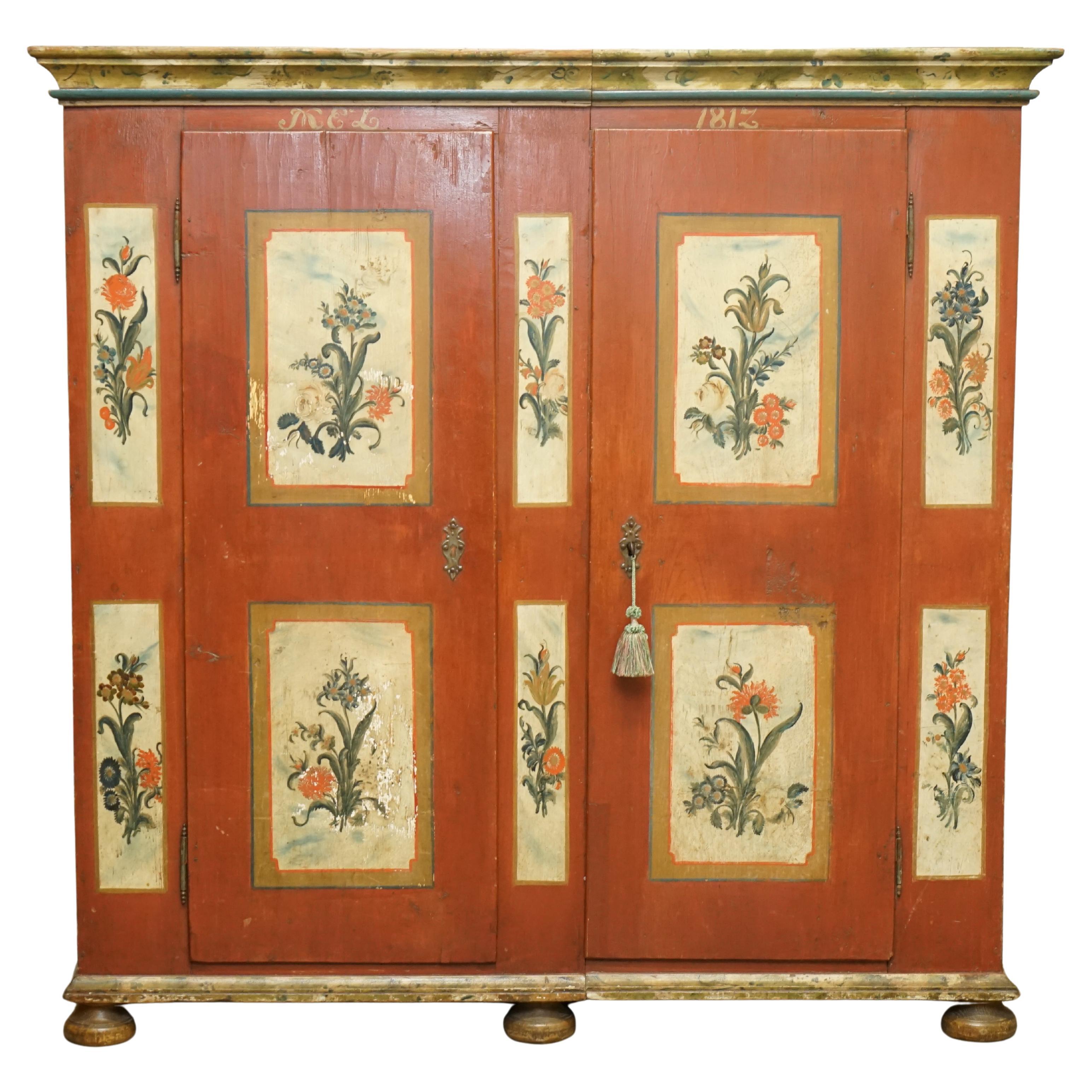 Antique 1812 Faux Marble Hand Painted Austrian Housekeepers Cupboard  Wardrobe at 1stDibs