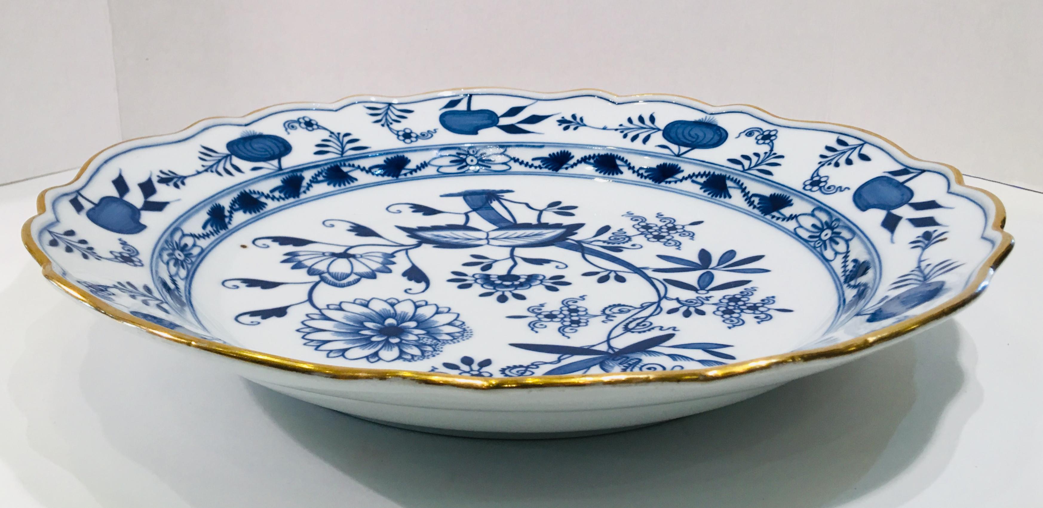 Rococo Antique 1815 Meissen Porcelain Blue Onion Pattern Large Round Serving Platter